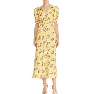 Jill Stuart Yellow Floral Button Midi Retro Dress Size 2